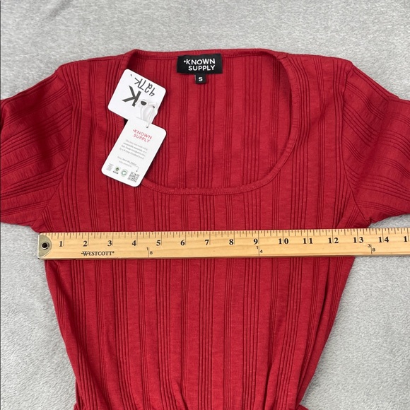 NEW Known Supply S Irene Dress Organic Cotton Elegant Red Long Sleeve Dress - Picture 11 of 14